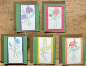 Set of 5 Handmade Greeting Cards-Blank Inside-Watercolor Painting-Flowers-Vase - Picture 1 of 12