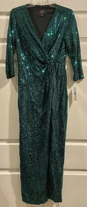 Maxi Vestido JM Studios by John Meyer Verde Nuevo con Etiquetas Lentejuelas Mangas Cortas Talla 8 - Imagen 1 de 5