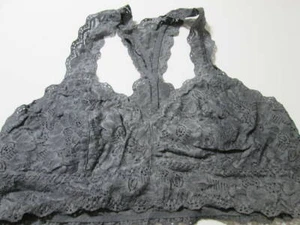 Felina Size L Bra Gray Wireless Unlined Bralette Racerback Lace Floral Lingerie - Picture 1 of 7