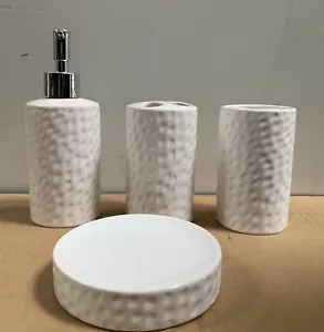 4Pc Ceramic Bathroom Accessory Set Soap Dispenser Toothbrush Holder Dish White - Picture 1 of 4