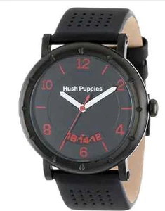 Hush Puppies Men's Orbz Black Ion-Plated Coated Stainless Steel Genuine Leather - Picture 1 of 9