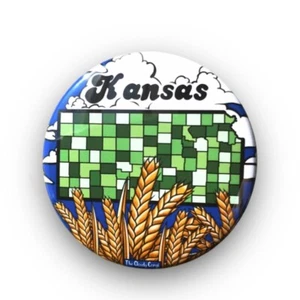 Kansas State Map Pin Button Badge Handmade Retro Art Gift Souvenir 2.25" - Picture 1 of 20