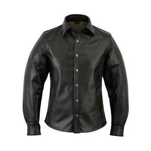 Black Men's Genuine Soft Lambskin Leather Shirt Handmade Motorcycle Casual Shirt - Picture 1 of 6
