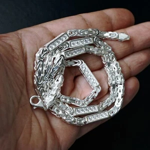 Silver Byzantine Chain Necklace with Zirconia stones 5mm Solid 925 Sterling 24in - Picture 1 of 10