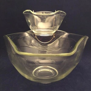 Indiana Glass Modern Tri-Top Clear Glass Chip & Dip Made in USA 7.5" tall - Picture 1 of 6