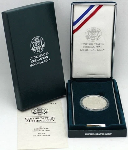 1991 Korean War Memorial Commem. Silver Dollar Proof Coin w/ Box & COA Cover