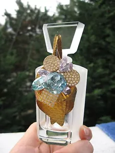 Bottiglia profumo vetro smerigliato filigrana metallo colore oro vintage - Foto 1 di 12