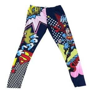 Superman Comic Print Leggings Pop Art Polka Dot Pattern Superhero Graphic Pants - Picture 1 of 9