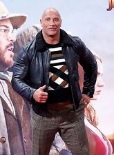 Jumanji Dwayne Johnson Black Leather Jacket, Shearling Collor, Movie Inspired