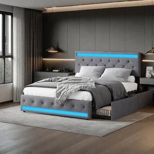 Polsterbett 180x200cm Doppelbett Bettgestell mit 4 Schubladen USB/LED Lattenrost - Bild 1 von 12
