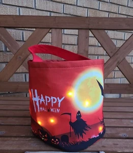 Led Halloween Trick or Treat Bag Pumpkin Candy Tote (Dark Orange) - Picture 1 of 7