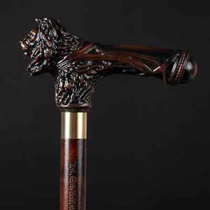 Wooden walking stick carved lion animal handle for men women walking cane best - Picture 1 of 8
