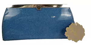MM Blue Sparkle Glitter Envelope Clutch Handbag Purse Turn Lock 4x8 Inches - Picture 1 of 6