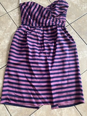 Corey Lynn Calter Dress 4 Anthropologie Purple Striped Dress Silk Cotton - Image 1 of 4