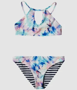 $80 Splendid Girl's Blue Hi Neck Reversible Tie Dye Two Piece Bikini Set Size 16 - Picture 1 of 1