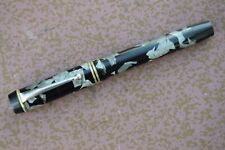 Fountain pen - unbranded - celluloid - button fill - marbled gray - working