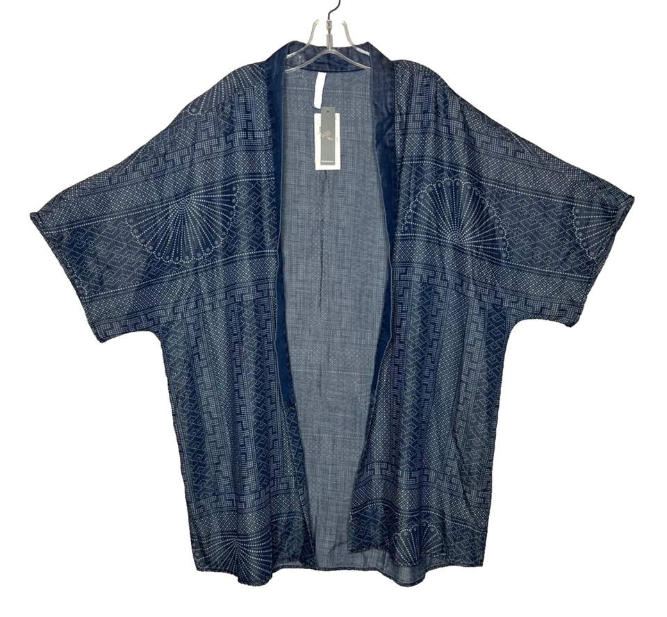 Kimono Melissa Mccarthy Seven7 para mujer 2X azul geométrico frente abierto cambray Foto 1 de 4
