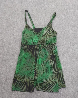 Swim Dress by Cacicque Womens 22 Green Palm Leaves Black Built in Bra Adj Straps - Image 1 of 4