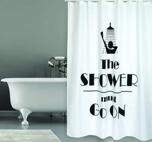 Tenda Da Doccia in Poliestere 180X200 Cm Qualità Premium Bianco E Nero - Anelli - Foto 1 di 12