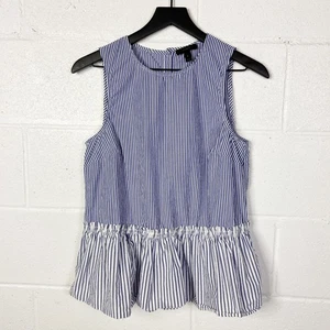 J.Crew Womens Sleeveless Striped Ruffle Peplum Top Blue White Size S - Picture 1 of 5