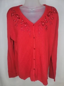 Laura Scott Womens Cardigan Sweater Size Large 14-16 Red Button Up Long Sleeve - Picture 1 of 9