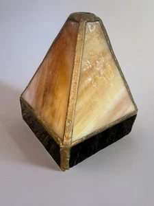 Antique Arts & Crafts Stained Glass Small Lamp Shade Black Copper Triangular - Picture 1 of 14