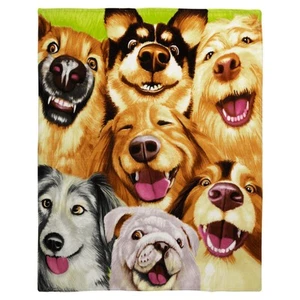 Cartoon Selfie Dog Fleece Blanket for Bed, 50" x 60" Puppy Fleece Throw Blank... - Picture 1 of 7