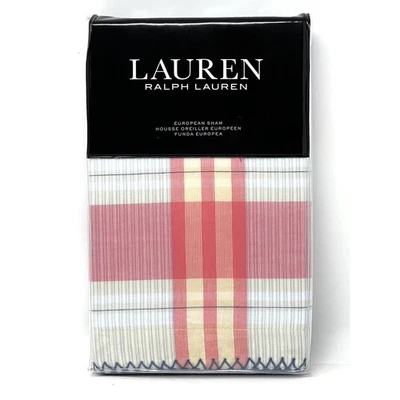 RALPH LAUREN Карина Мадрас Шотландка Европейский Sham Синий Коралловый Мульти 100% Хлопок Новый в упаковке - Изображение 1 из 4