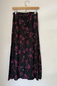 Vintage Sag Harbor Women's Button Down Belted Floral Midi Skirt in Black Small - Picture 1 of 4