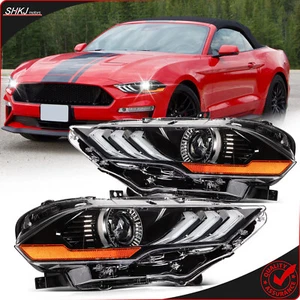 Pair Headlight Assembly For 2018-2020 Ford Mustang w/LED DRL - Picture 1 of 7