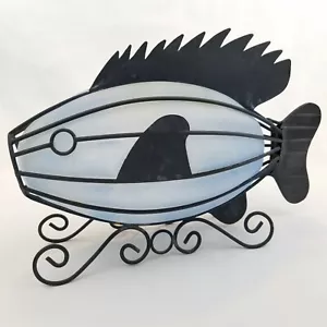 Blau Kunst Glas und Metall Fisch Form Teelicht Kerzenhalter mundgeblasen Wohndeko - Bild 1 von 8