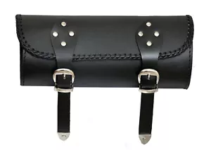 Black Motorcycle Leather Long Tool Bag - Picture 1 of 2