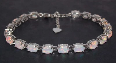 Silver Fire Opal 24.02ct Tennis Bracelet (925) Free Gift Box - image 1 of 4