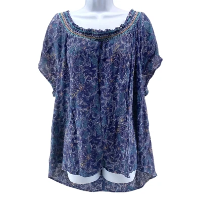 Maurices Off Shoulder Top Size 3X Navy Blue Crepe Pullover Wide Elastic Neck - Image 1 of 4