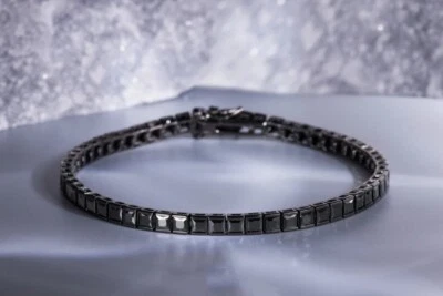 Juego de canales creados en laboratorio de 4 mm pulsera de tenis de ónix negro chapado en oro negro de 14K de 8" Foto 1 de 4