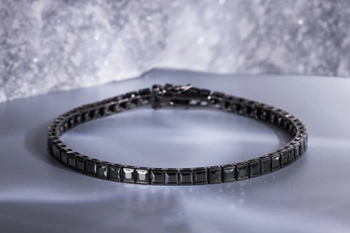 CHANEL Bracciale Tennis Uomo 4MM Creato in Laboratorio Canale Onice Nera Oro 14K Nero Oltre 8"
