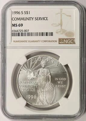 1996-S Community Service Silver Dollar $1 NGC MS69 - Image 1 of 2