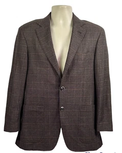 Canali Kei mens cashmere plaid brown with elbow patch blazer sz 50 R - Picture 1 of 10