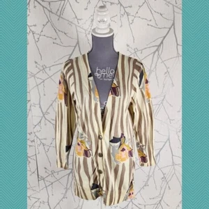 Sparrow Striped Floral 100% Cotton Knit Button Front Cardigan | Women's L - Picture 1 of 4