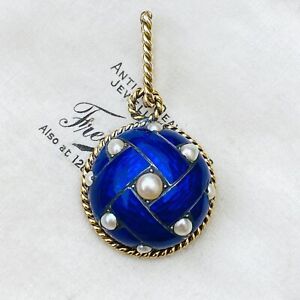 Victorian 9ct, 9k, 375 gold 'royal blue' enamel & Pearl mourning, hair, pendant