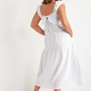NEW Old Navy Tiered Seersucker Fit & Flare Midi Dress S White Tie Back NWT - Picture 1 of 11