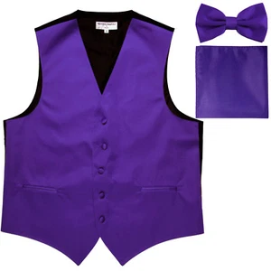 New Men's formal Slim Fit Tuxedo vest Waistcoat_bow tie & hankie purple wedding - Picture 1 of 6