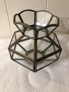 Vtg HEXAGON 6-Sided Clear Glass/Brass Panel Ceiling Fan Light Shade 2.5" Fitter - Picture 1 of 4