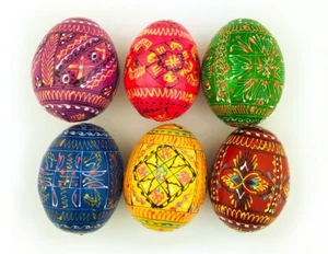 Wooden Hand Painted Ukrainian Pysanky Easter Eggs Pysanki Easter SET OF 6 EGGS - Picture 1 of 1