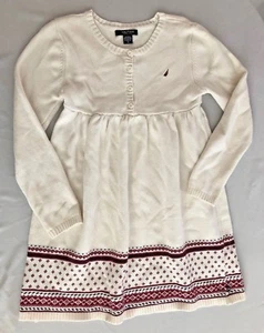 NAUTICA White Stripe Sz 12 Knit Long Sleeve Dress CS - Picture 1 of 3