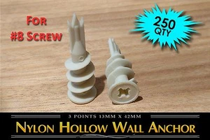 (250) Anclaje de yeso de pared hueca de nailon autoperforante EZ (fácil de conducir) plástico - Imagen 1 de 2