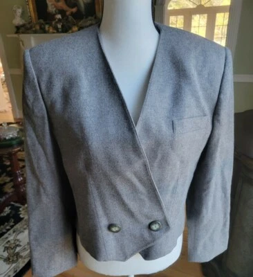 Vintage grey Cropped Window Pane Double Breasted Blazer Jacket even piccone 10  - Image 1 of 4