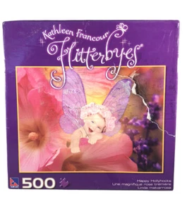 500 Piece Puzzle Flitterbyes Happy Hollyhocks Baby Fairy Kathleen Francour *New - Picture 1 of 7