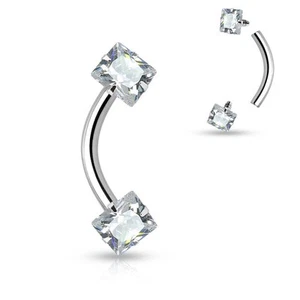 Eyebrow Rook Curve Square Clear 3mm Internal Thread Gems 16 Gauge 5/16" Steel - Picture 1 of 4