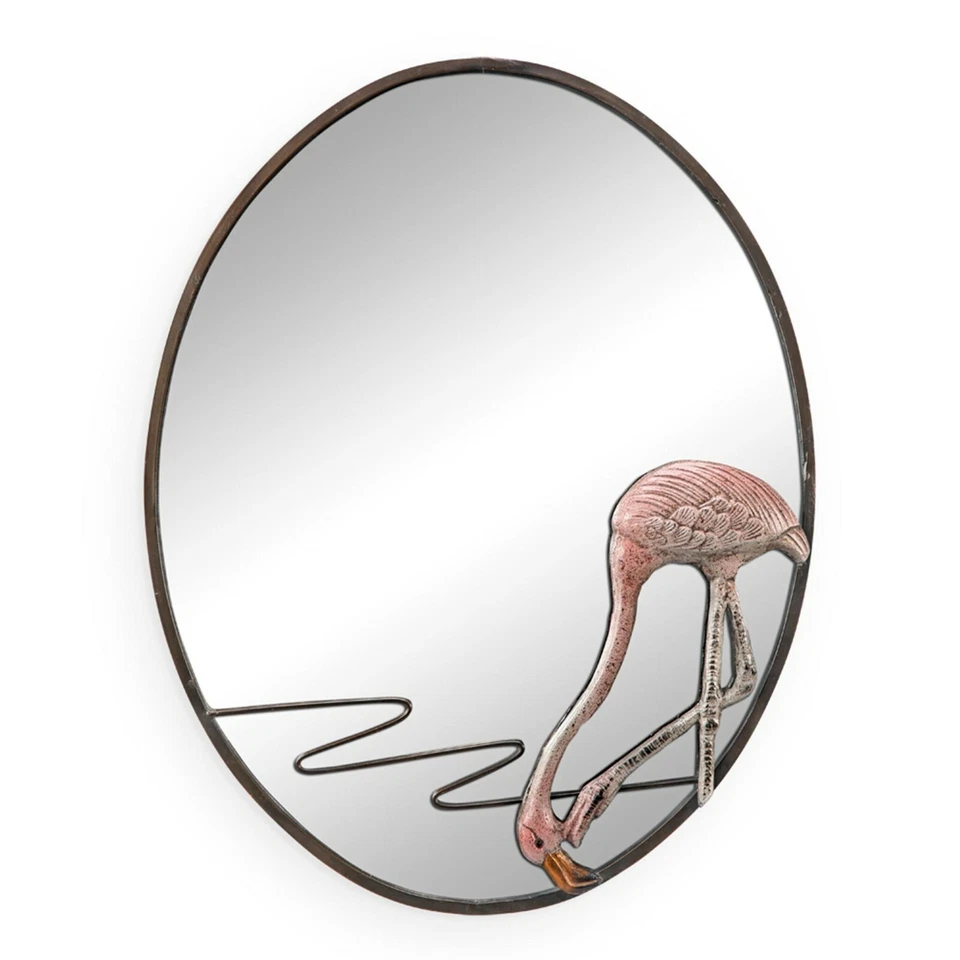 Stylish Iron Glass Flamingo Oval Wall Mounted Mirrors Nature & Whimsy Home Décor - Image 1 of 1